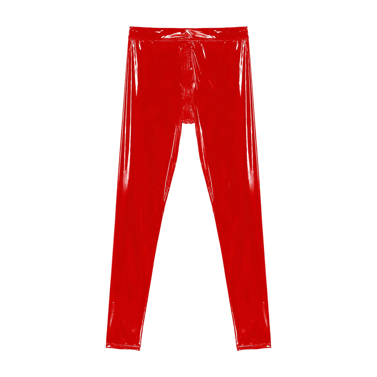Men Latex Leather Pants Low Waist Faux Leather Shiny Pants Fashion Tight Trousers for Club Stage Show Rock Band Performance