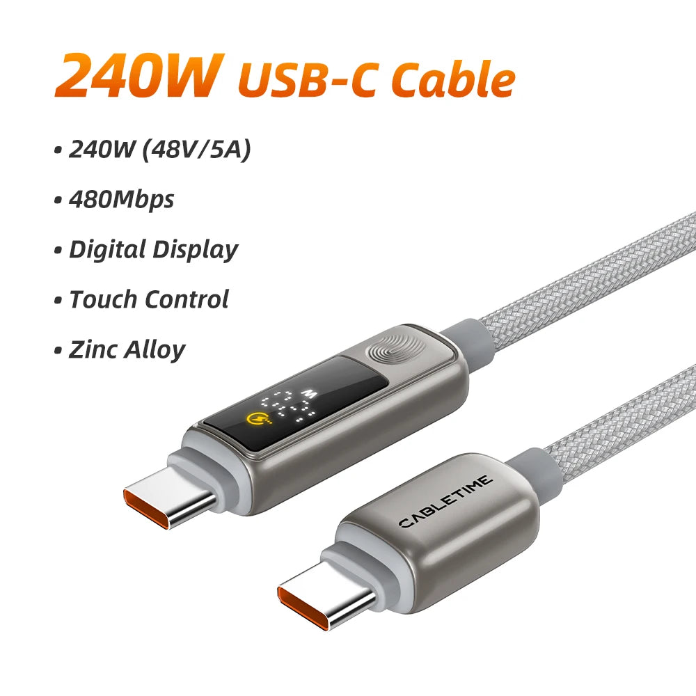 CABLETIME 240W USB C Cable Fast Charging Cable Data Sync Type C Display Cable for iPhone Duo iphone 18/17 Huawei MacBook Laptop