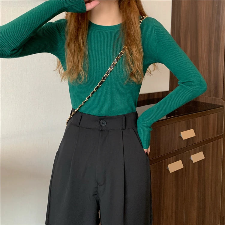 2026 Basic Tops Women Sweater Autumn Winter Long Sleeve Pullover Fashion O-neck Elastic Female Winter Solid Knitted Jumper