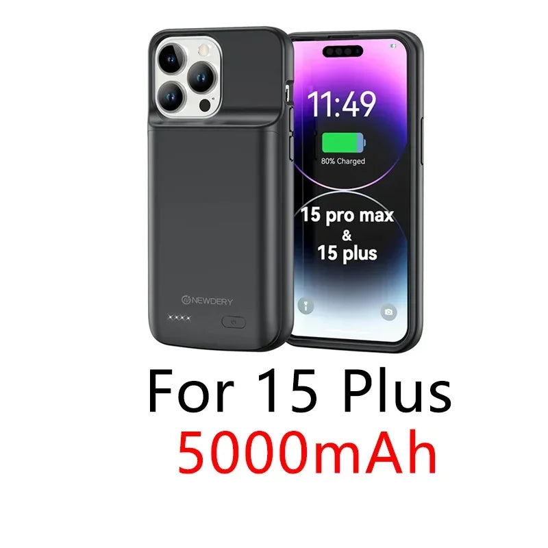 NEWDERY 4800mAh Battery Charger Case for iPhone 12 13 14 15 Pro Max/12mini/13mini Power Case Portable Charging Power Bank Cover