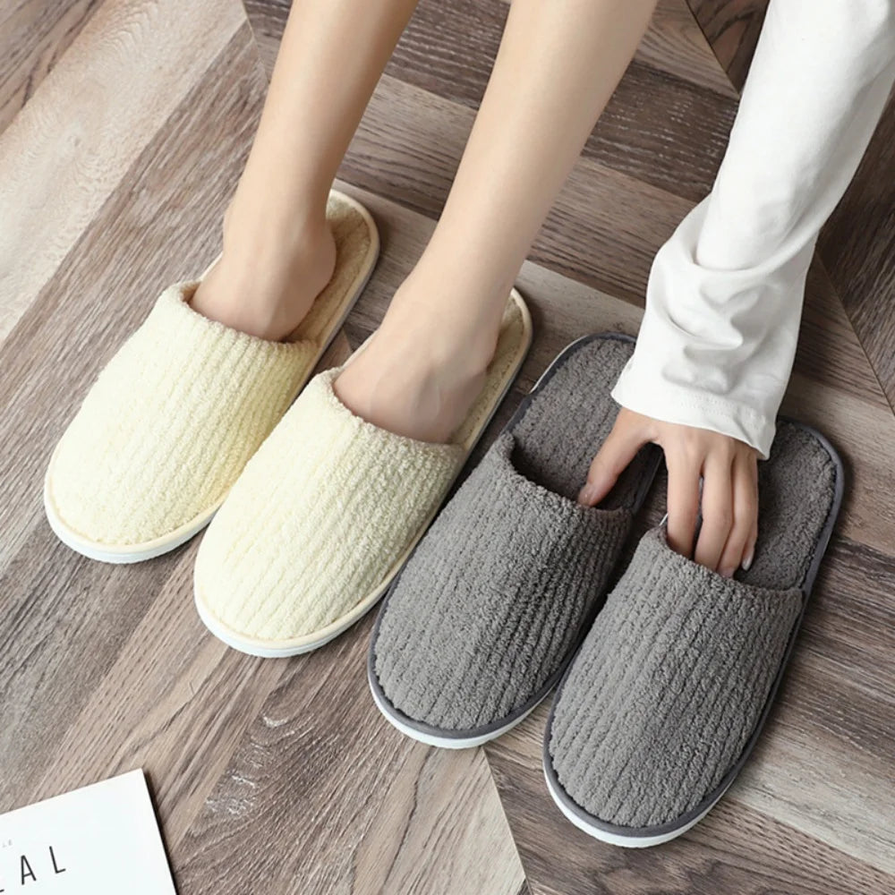 3Pairs Winter Slippers Men Women Hotel Disposable Slippers Thickened Anti-slip Guest Slippers Top Quality Bedroom House Slippers