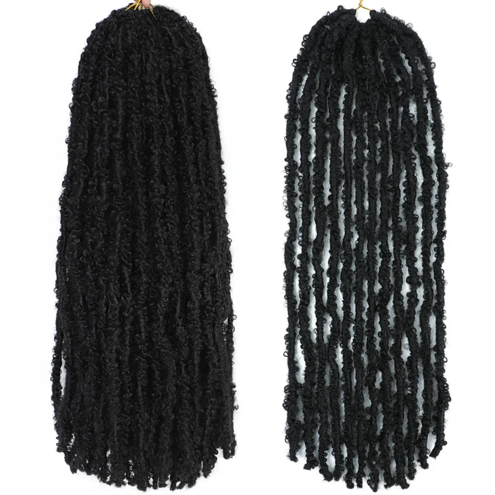 1- 6Packs Butterfly Locs Crochet Hair 36 24 18 14 12inch Pre Twisted Natural Black Distressed Faux Locs Crochet Braids for Women