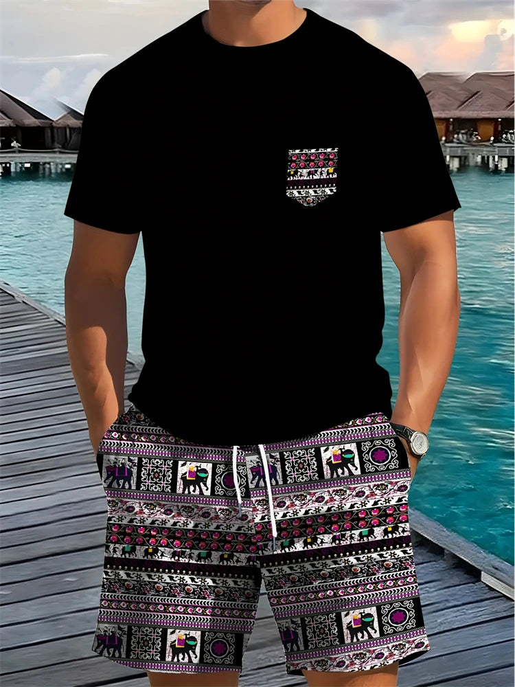 2026 New 3D Printed Skull Men's Casual Short-sleeved Top And Shorts, Daily Simple And Casual Versatile Men's 2pcs Set 2XS-6XL