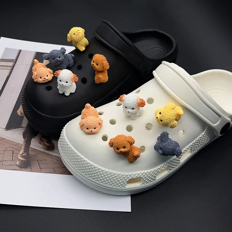 Cartoon Cute Curly Dog Animal Shoe Charms for Crocs Decorations Clogs Pins Slipper Accessories Garden Sandals Girl Kids Gift