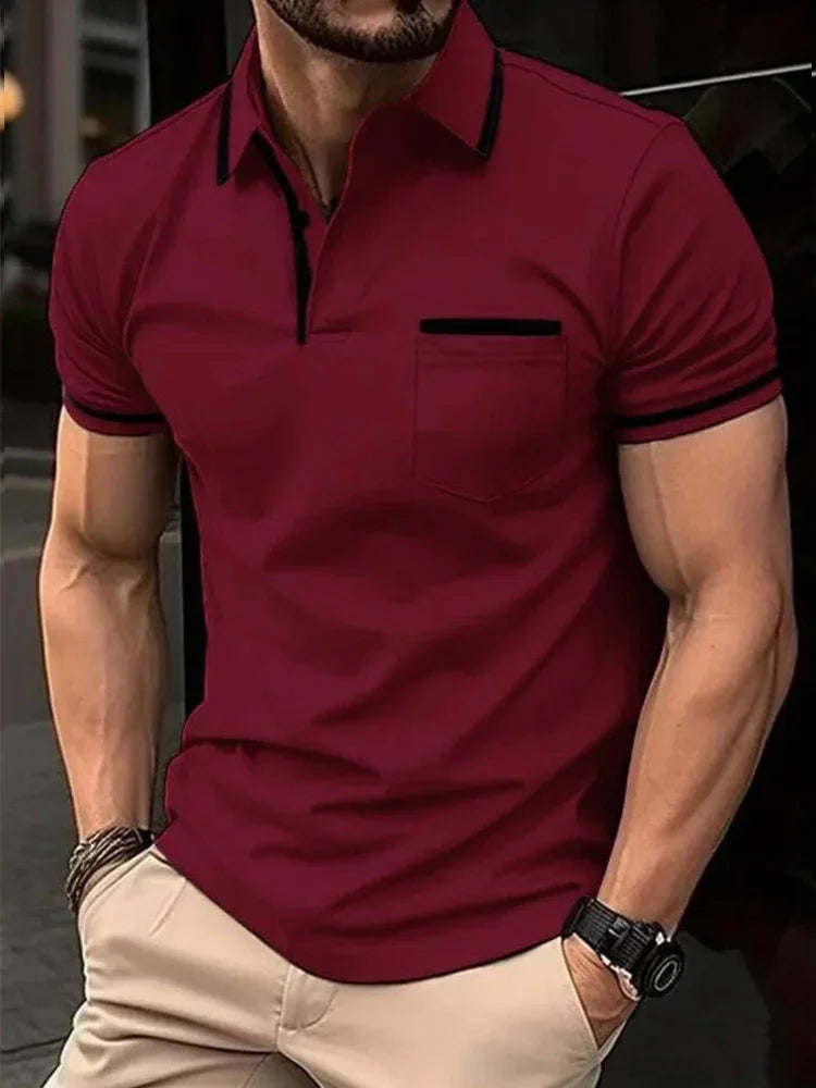 Fashionable men's casual solid-color short-sleeved top, men's lapel short-sleeved T-shirt, casual and fashionable solid-color sh