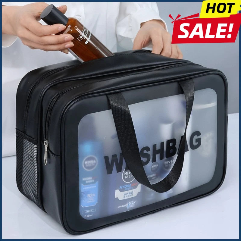 Dry-Wet Separation Double Transparent PU Makeup Bag Portable Washing Bag Cosmetic Storage Bag Travel Fitness Swimming Essentials