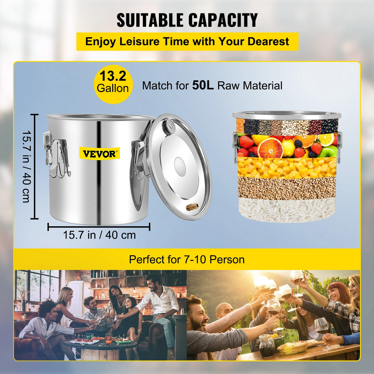 SucceBuy 50L Alcohol Water Distiller Bottle DIY Moonshine Equipment Stainless Steel Brewing Machine for Whisky Wine Dispenser