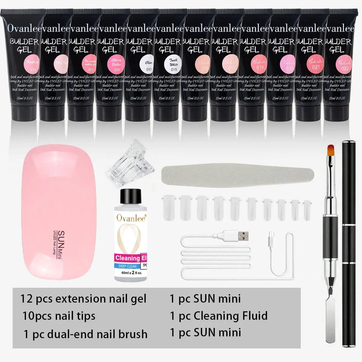 Ovanlee Polygel Nail Builder Kit with Mini UV/LED Lamp