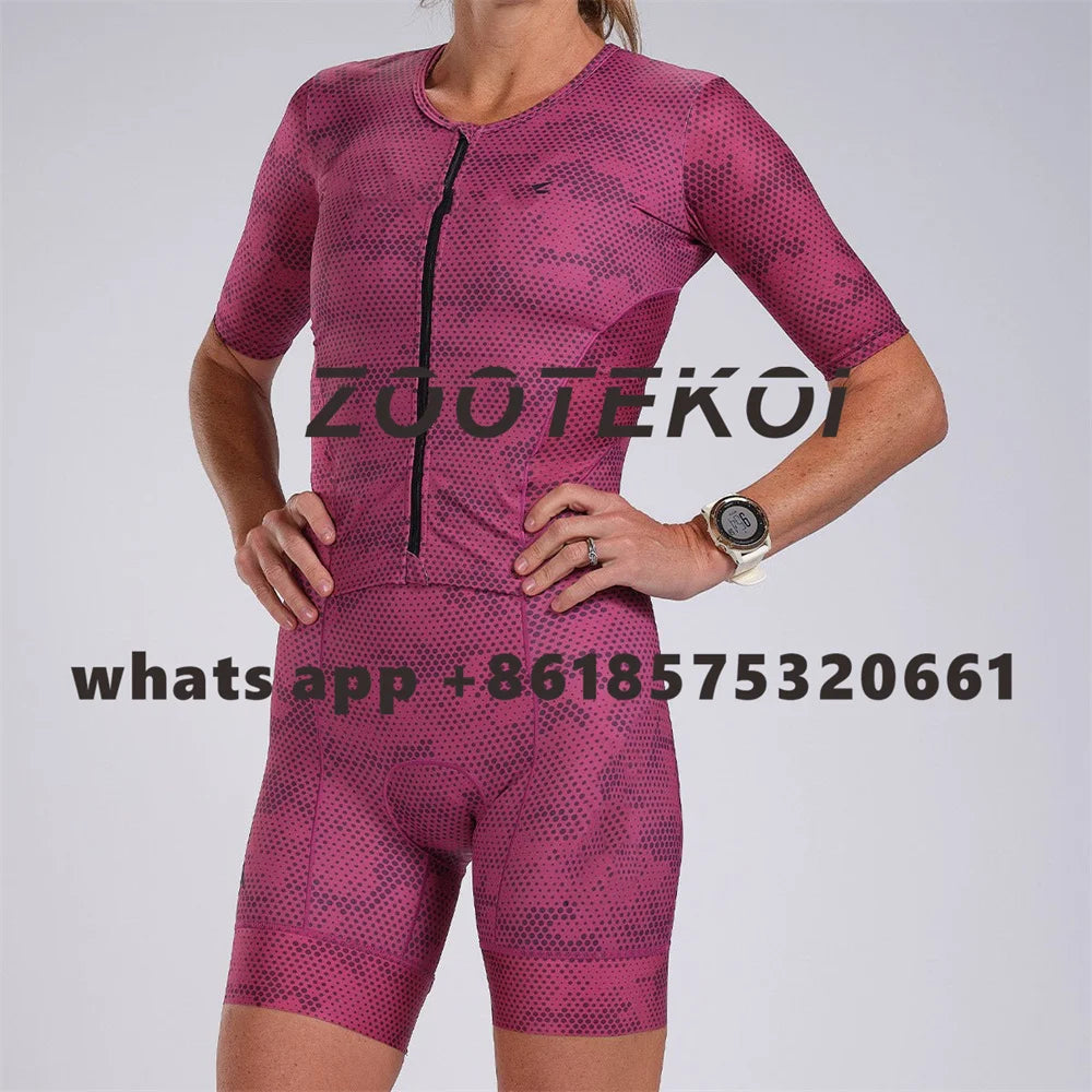 Zootekoi Women's Triathlon Short Sleeve Skinsuit Bike Mtb Clothing Body Swimming Suit Jumpsuit Maillot Roupa Running Clothes