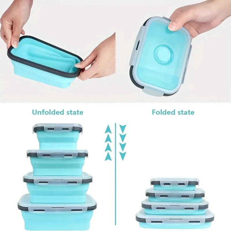 1/4pcs Collapsible Silicone Food Storage Container Stackable Space Saving Lunch Box Microwaveable Foldable Kitchen Accessories