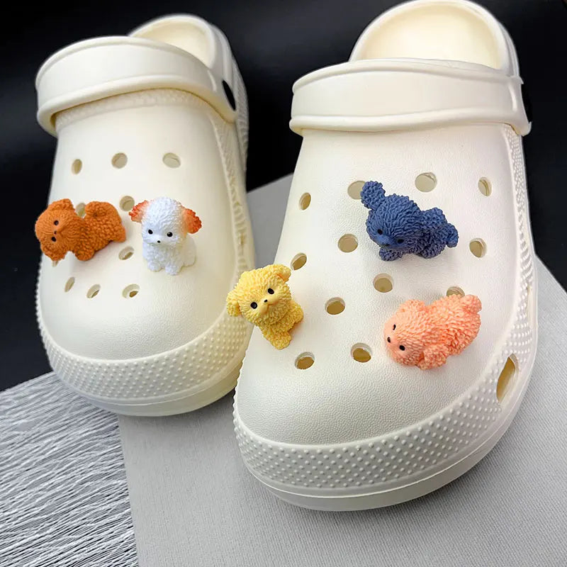 Cartoon Cute Curly Dog Animal Shoe Charms for Crocs Decorations Clogs Pins Slipper Accessories Garden Sandals Girl Kids Gift