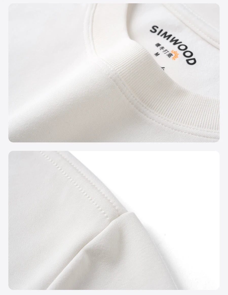 SIMWOOD 2026 Autumn Winter New Warm 260gsm Fabric T-Shirt Regular Fit Thermal Base Layer Comfortable Short Sleeve Tops
