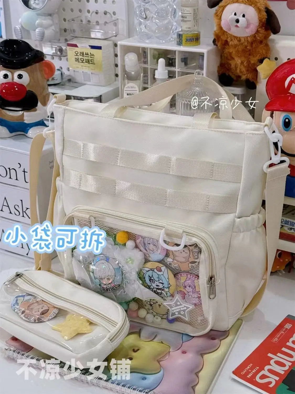 JIAERDI Transparent Blue Ita Bag Handbag Women Anime Portable Large Capacity Shoulder Tote Bag Female Nylon Crossbody Bags Girls