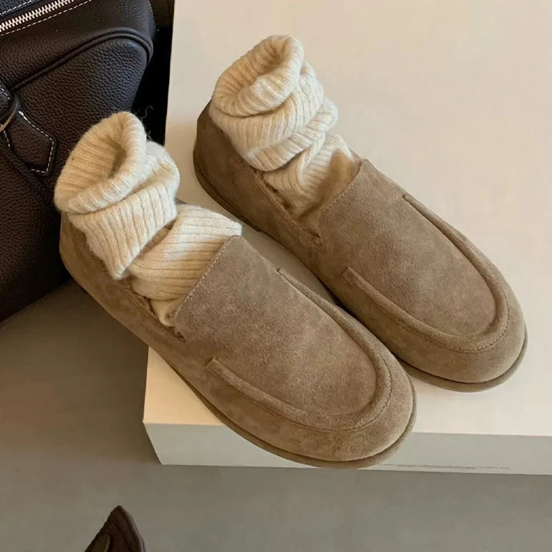 2026 New Women Winter Shoes Fashion Suede Loafers High End Plush Warm Casual Shoes for Woman Luxury Designer Shoes Zapatos Mujer