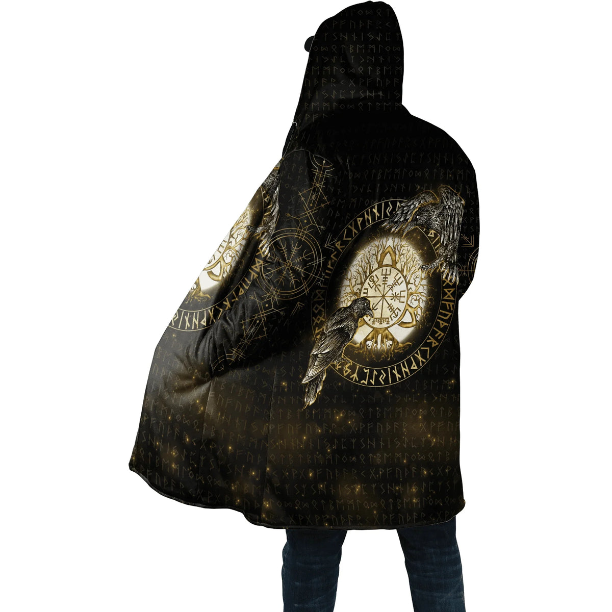 Winter Fashion Mens cloak Norse Odin Raven Tattoo 3D Printed Thick Fleece Hooded Coat Unisex Casual Warm Cape coat DP23