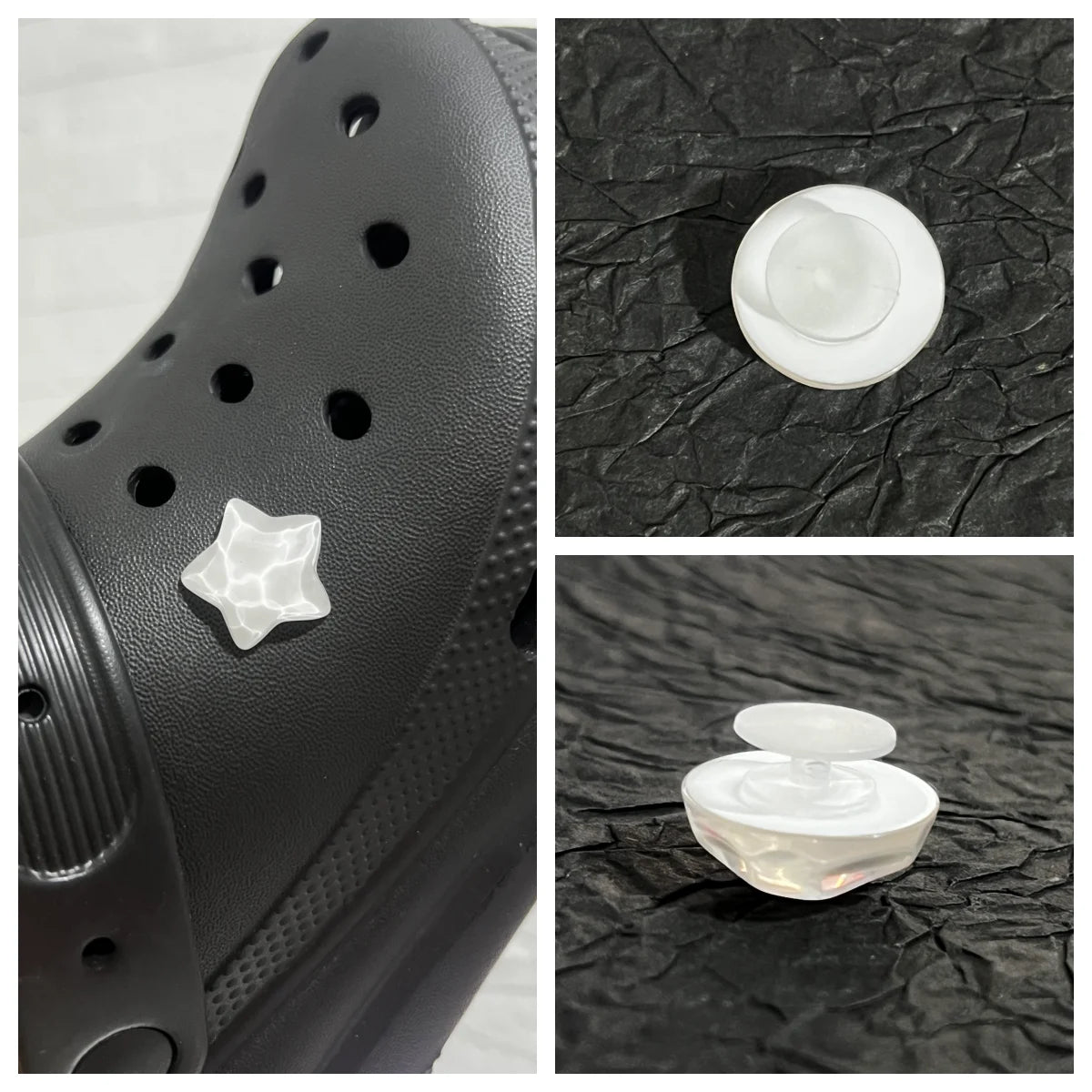30Pcs Transparent & Black Buttons Accessories For DIY Sandal Shoe Charms Jewelry Decor
