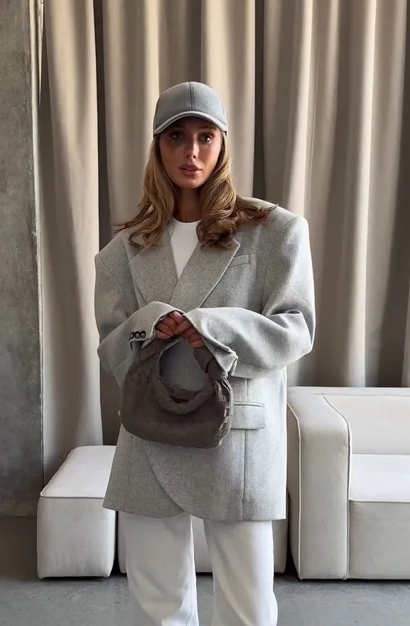 Women Red Blazer Jacket Single Button Lapel Collar Loose Casual Coats 2026 Autumn Winter New Fashion Street Oversized Streetwear
