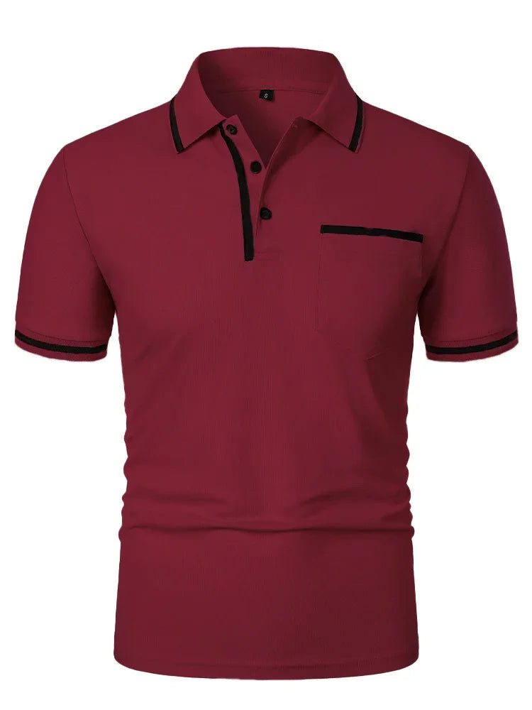 Fashionable men's casual solid-color short-sleeved top, men's lapel short-sleeved T-shirt, casual and fashionable solid-color sh