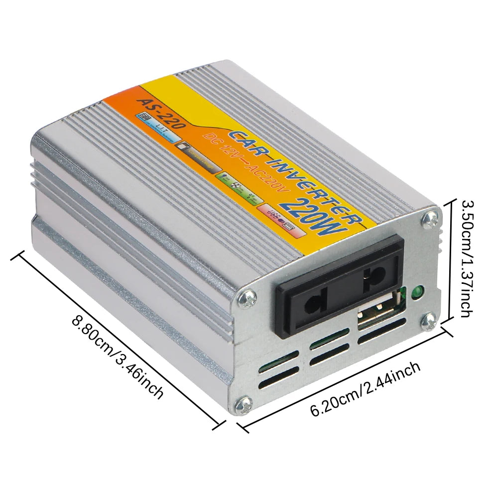 Portable Conversion USB Battery Clip DC 12V To AC 220V Car Mounted Solar Inverter 220W Power Inverter USB Voltage Transformer