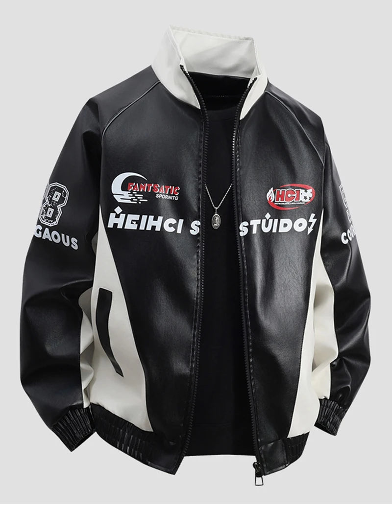 Streetwear Motorcycle Leather Jacket Men Autumn Winter Biker Racing Jacket F1 Jacket Men's PU Leather Shell Jacket Track Coats