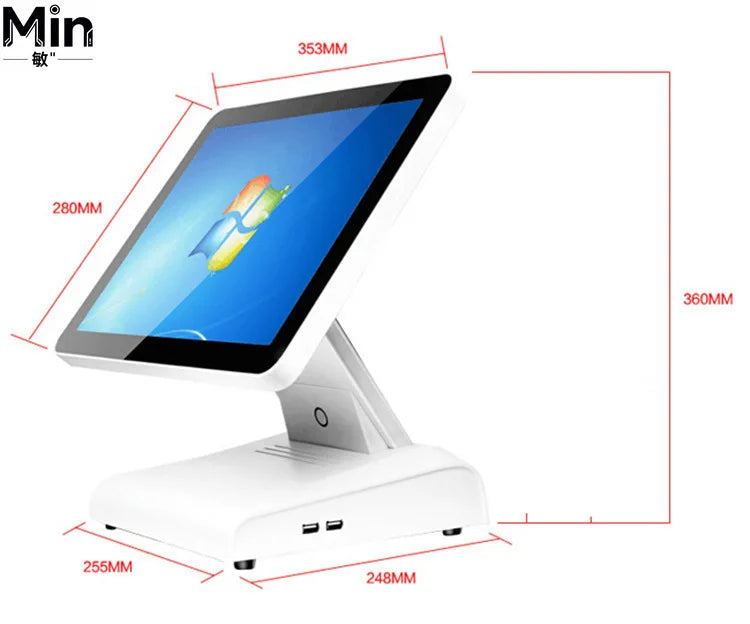 HSPOS 15 Inch All In One Touch Screen POS Cash Register I3 I5 Win 10 System POS Machine with VFD Customer Display
