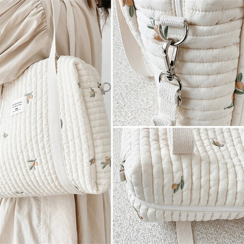 Korea Style Newborn Baby Care Diaper Mummy Shoulder Bag Embroidery Quilted Stroller Diaper Storage Organizer Large Handbags