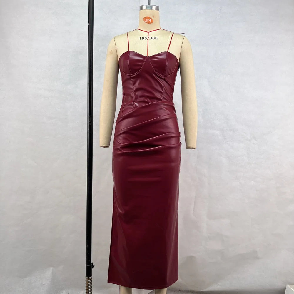 Luxury Leather Strapless Short Dress Women's Sexy Party Curvy Mini Dresses Evening Corset Red Brown Cocktail Autumn Fall 2026