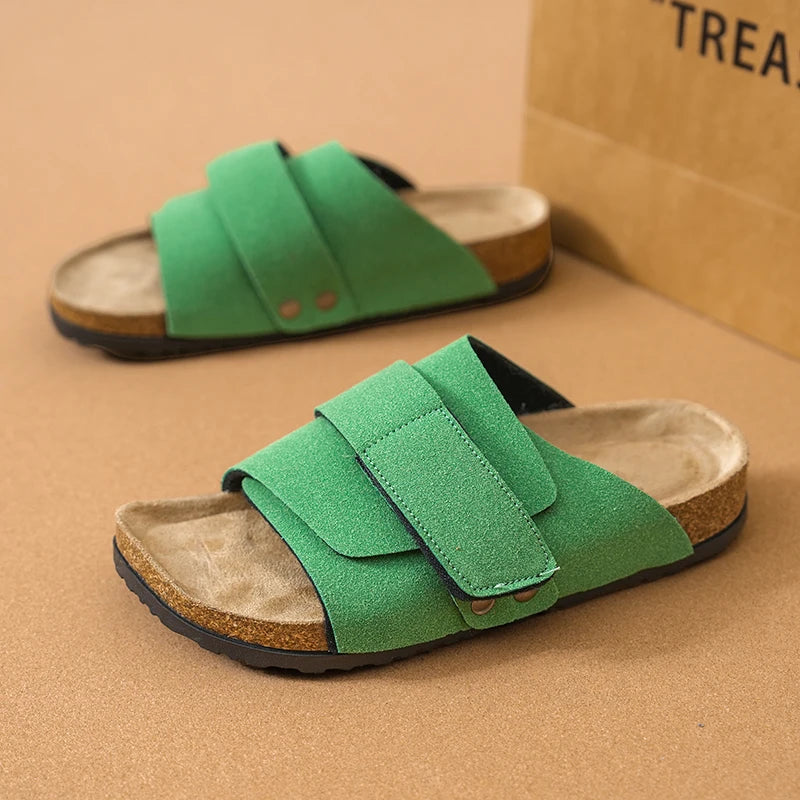 Men Women Clogs Suede Leather Cork Slippers Comfort Footbed Adjustable Open Shoes Slide Sandals Indoor Home Outdoor for Couples