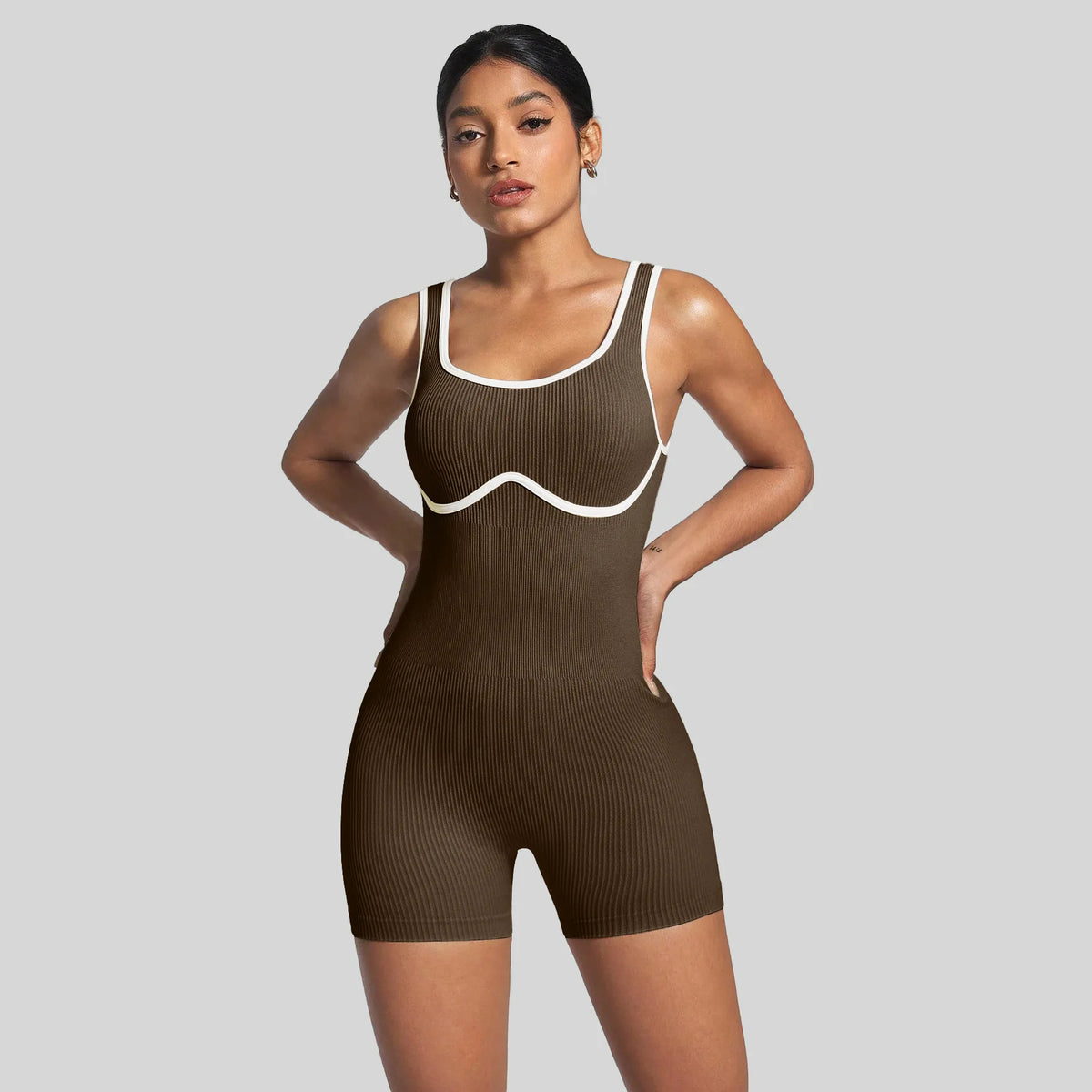 Seamless Ribbed Yoga Set for Running Dancing Fitness Color Blocked Jumpsuit