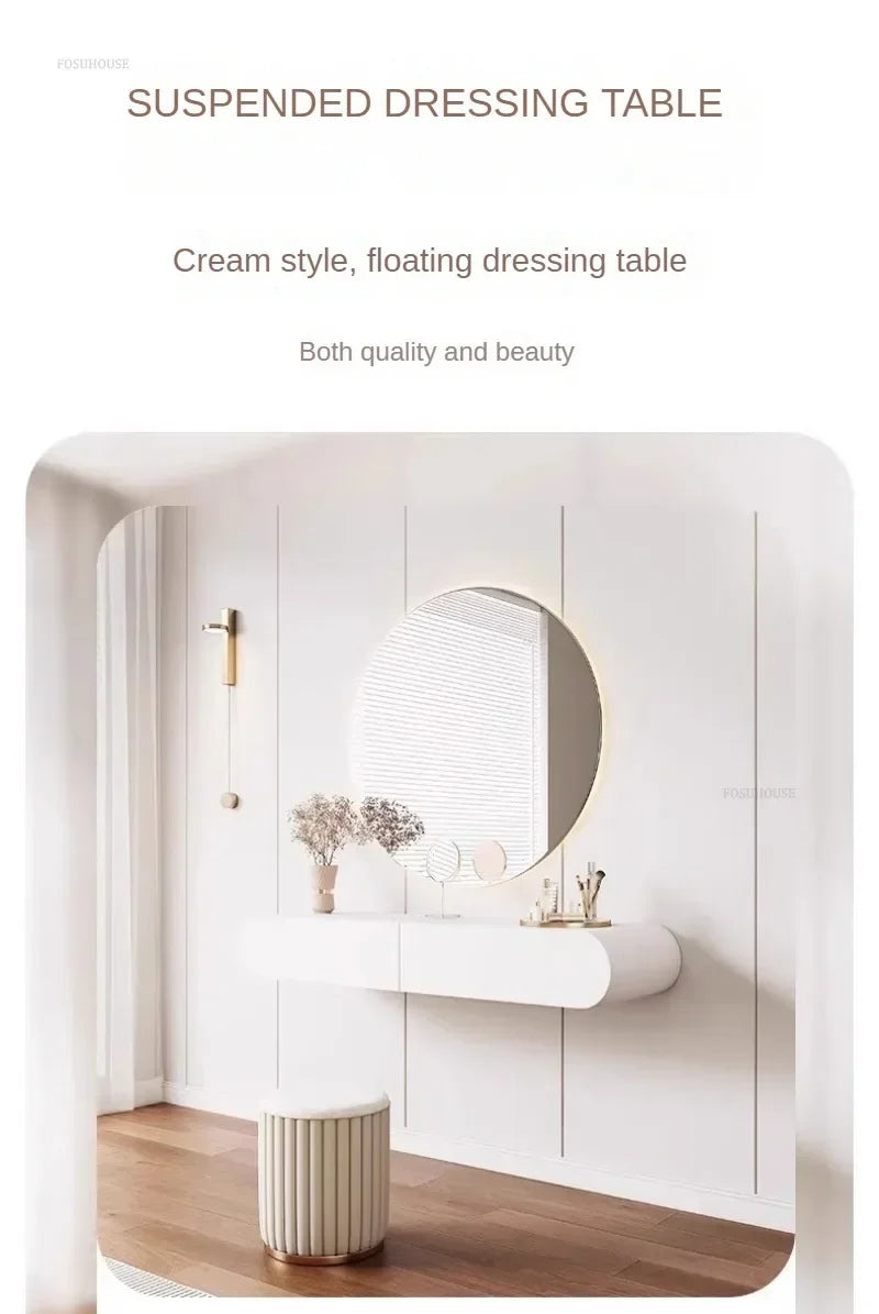 Off-white Hanging Dressing Table Minimalist Wall Mounted Vanity Unit with Mirror Bedroom Furniture Modern Design