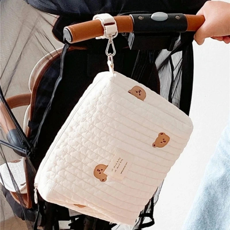Korea Style Newborn Baby Care Diaper Mummy Shoulder Bag Embroidery Quilted Stroller Diaper Storage Organizer Large Handbags
