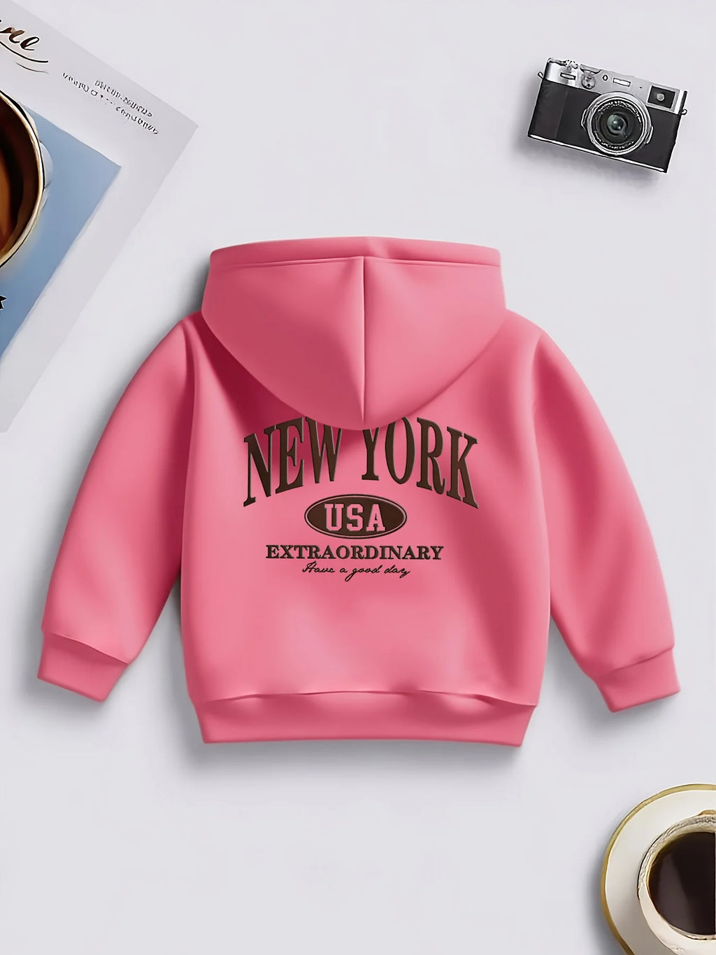 New American-style children's hoodie with New York print and American oval logoPerfect for fall/winter Christmas gifts for kids.