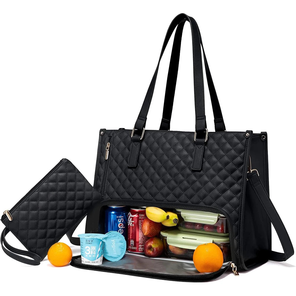 2 In1 Lunch Tote Bag for Women Shoulder Laptop Bag Large Capacity with Insulated Compartment Outdoor Multifunctional Picnic Bag