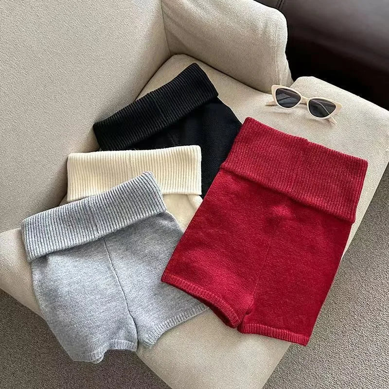 Harajuku Vintage Y2K Women's Knit Shorts Sexy Slim Chic Autumn Winter 2025 Casual Mini Shorts Streetwear Bottoms