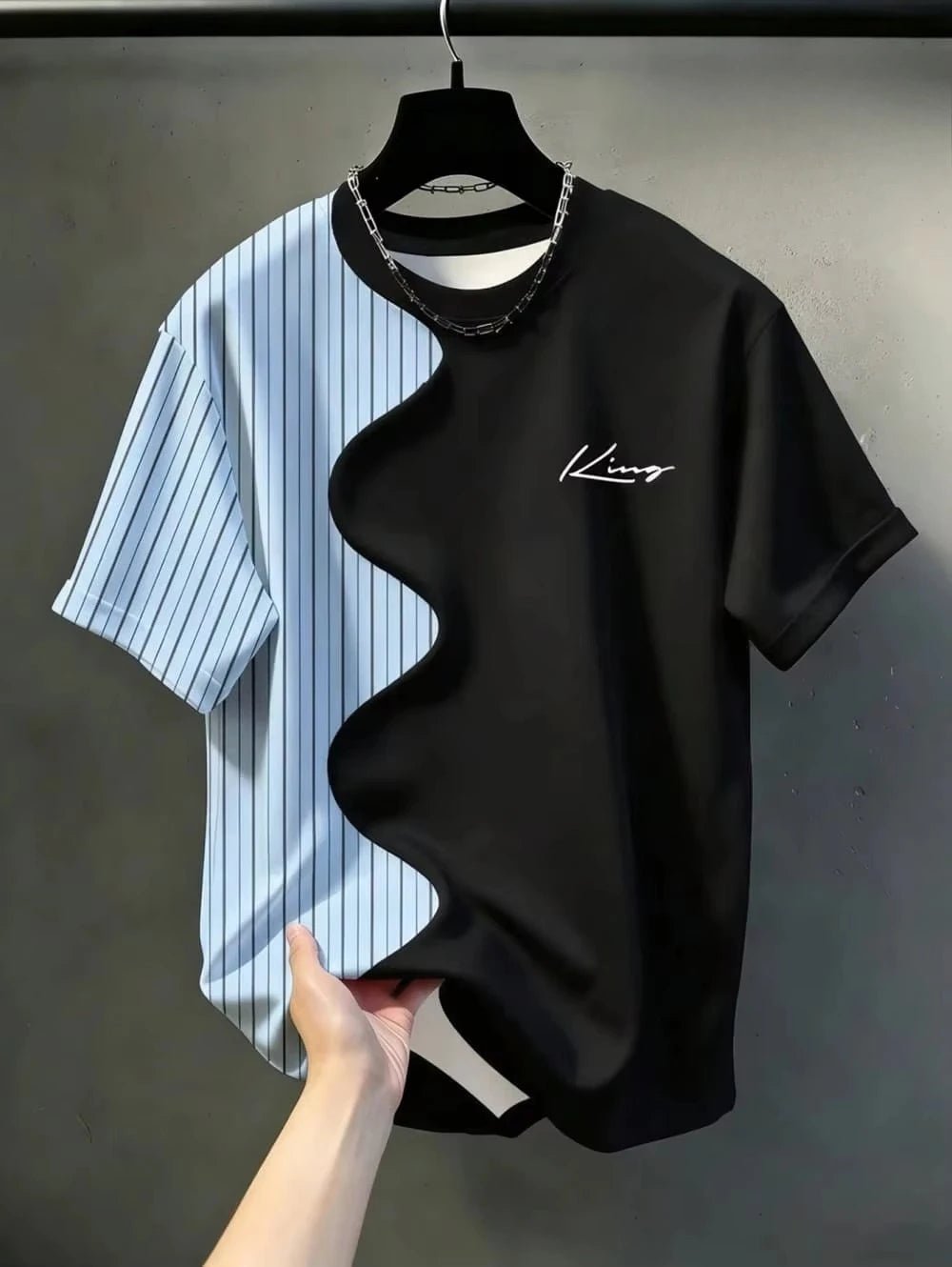 Color-Contrast Vertical Stripes 3D Print Men's Loose-Fitting Breathable Short-Sleeved TShirt Casual Street Trendy Parental Cloth