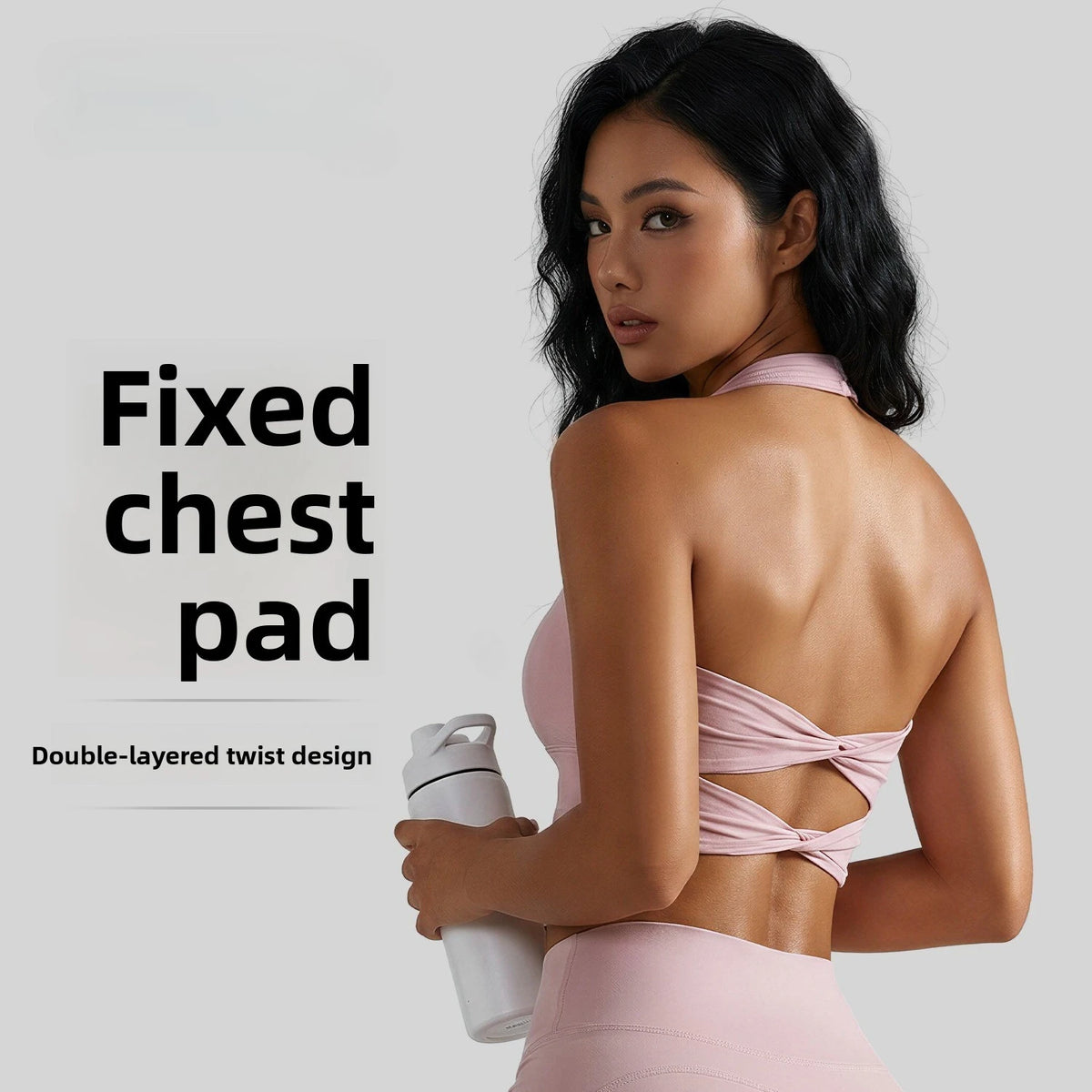 Women's Halterneck Sports Bra with Detachable Chest Pad Cross Beautiful Back Yoga Underwear Tight Fitness Top