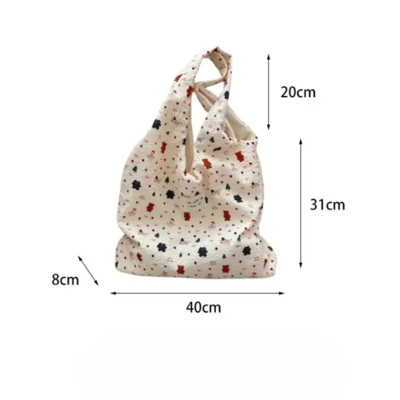 Female Tote Shopping Bag Eco Handbag Reusable Grocery Shopper Purse Korean Women Sweet Cartoon Shoulder Bag Books Pouch