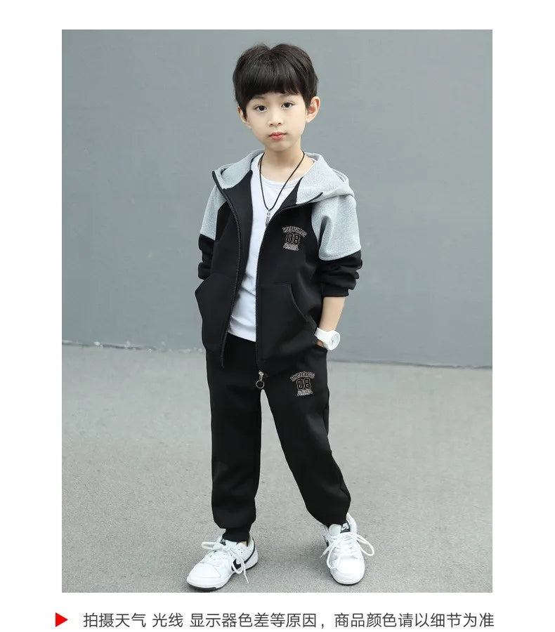 Spring Autumn Teenage Boys Clothing Set Letter Hooded Jacket + Pants 2Pcs For 5-14 Years Kids Tracksuits Children Casual Outfits