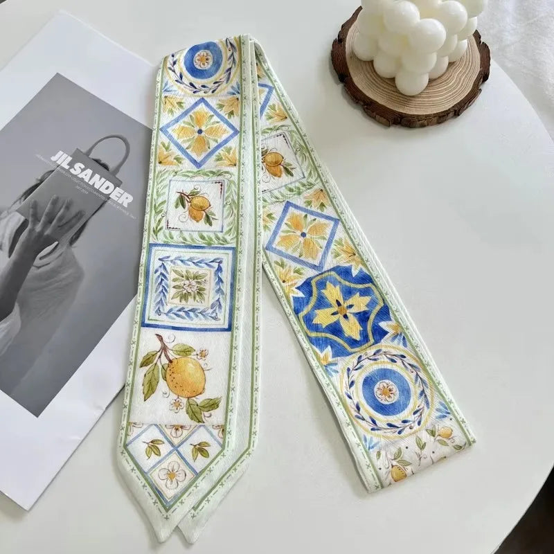 New Long Bag Scarf Women Hair Band Lady Accessories Print Skinny Scarves Headband Satin Ribbon Neck Tie Decorative Bag Scarves
