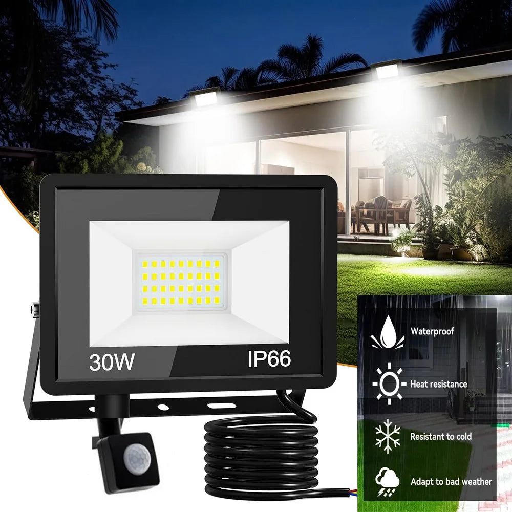 Security Lights Outdoor Motion Sensor Led Pir Floodlight 10W 20W 30W 50W 100W  IP66 Waterproof Outside Wall Light Garden Doorway
