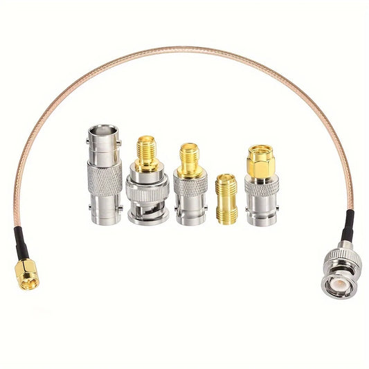 SMA Male to BNC Male Cable 20CM + 5pcs RF Coax Adapter Kit SMA to BNC Cable SMA BNC Adapter Cable Kit for RF Applications/Antenn