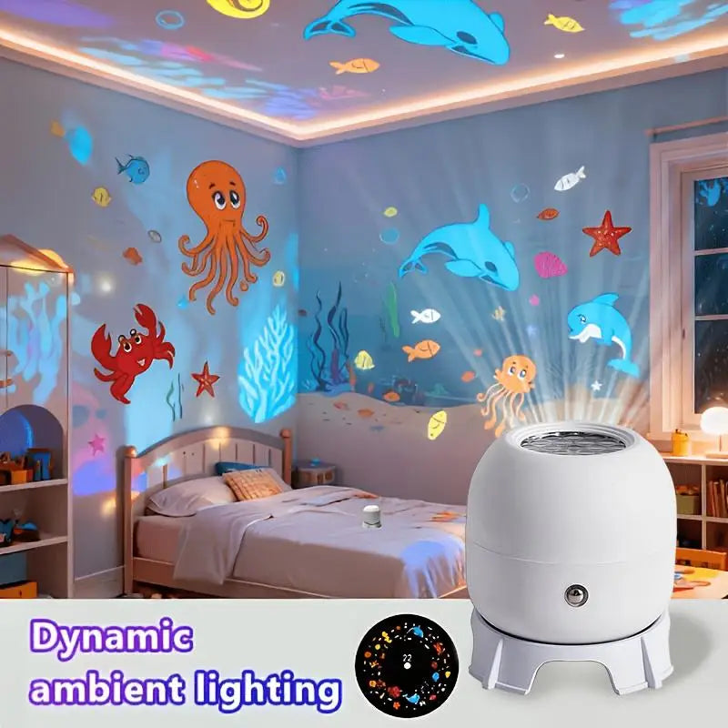 LED Ocean Projector Light 360° Rotating Dynamic Night Light USB Powered Ambient Lamp Decorative Lighting For Game,Living Room