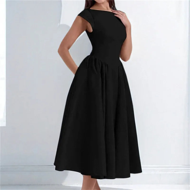 French Pure Lust Fashion Summer Dresses Women's Temperament Elegant Solid Color Slim High Waist Sleeveless Back Hollow Dress