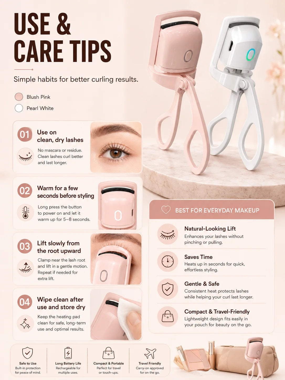 Rechargeable Eyelash Curler For Women Electric Heated Lash Curler Portable Eyelash Styling Makeup Tool