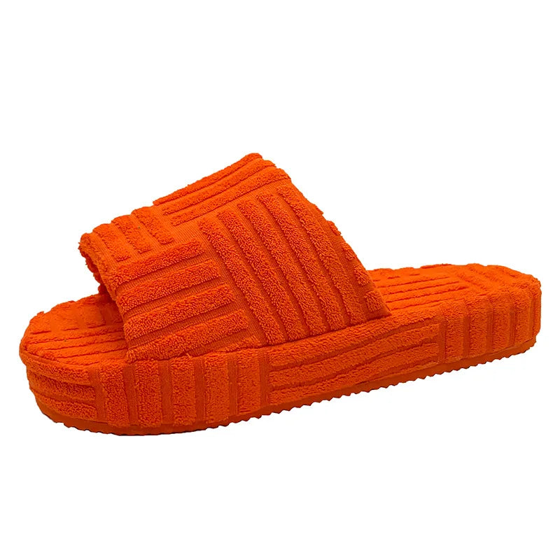 2024 Women New Luxury Brand One-Word Thick-Soled Warm Furry Women's Shoes Embossed Cotton Drag Outdoor All-Match Casual Slippers