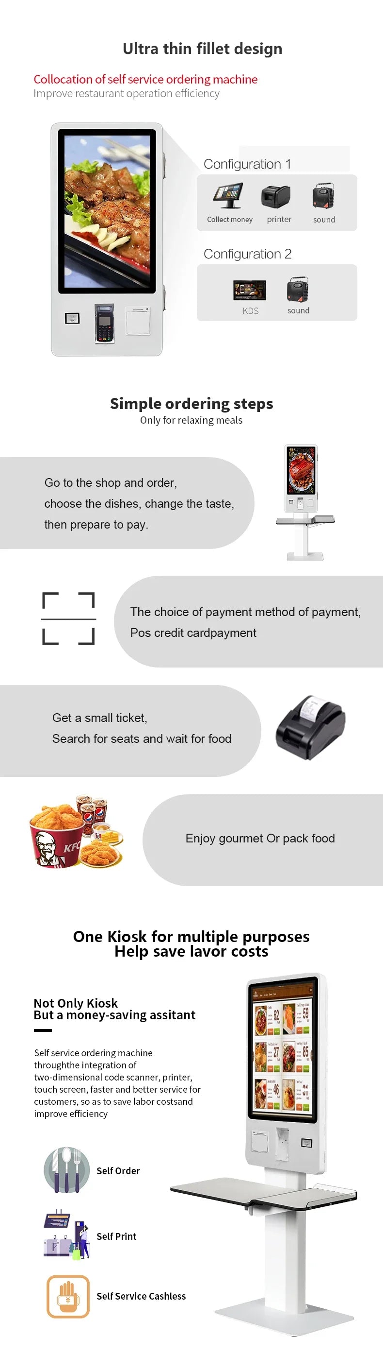 24 27 32 43 Inch Supermarket Self Check Out Touch Screen Kiosk Android PC All In One Self Service Pos Terminal