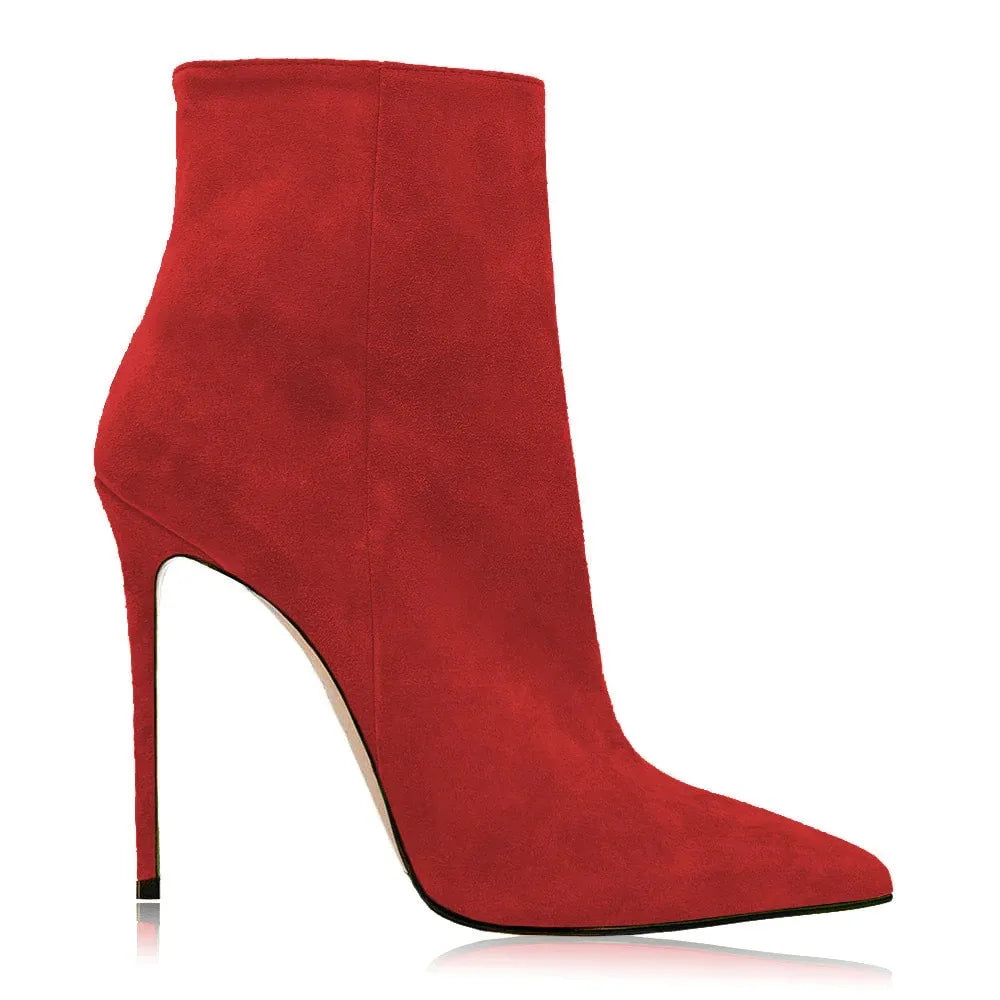 2025 Pointed High-heeled Short Boots Suede Fashion Runway Ladies Autumn and Winter 35-46 Plus Size Women Ankle Boots