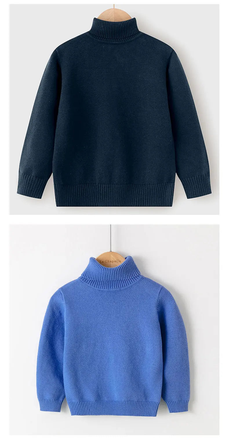 New Autumn Winter Children's Cotton Sweater Full Sleeve Turtleneck Knitwear Baby Boys Girls Clothing Warm Soft Jumper Pullovers