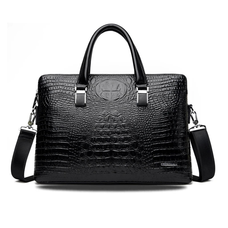 PU Leather Briefcase Bag Man Crocodile Alligator Tote Handbag Laptop 14 Computer Male Shoulder Business Messenger Portable Bag