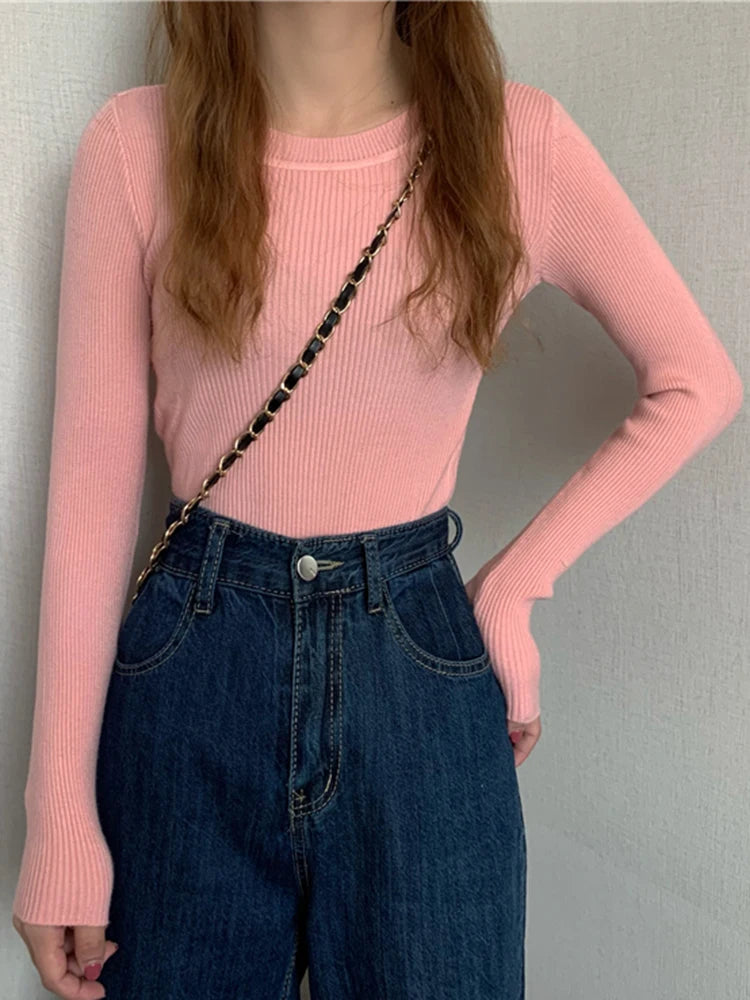 2026 Basic Tops Women Sweater Autumn Winter Long Sleeve Pullover Fashion O-neck Elastic Female Winter Solid Knitted Jumper